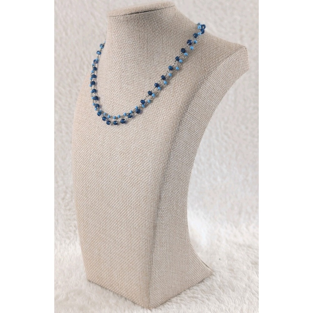 Blue Faceted Glass Bead Double Strand Necklace Silver‎ Tone Clasp